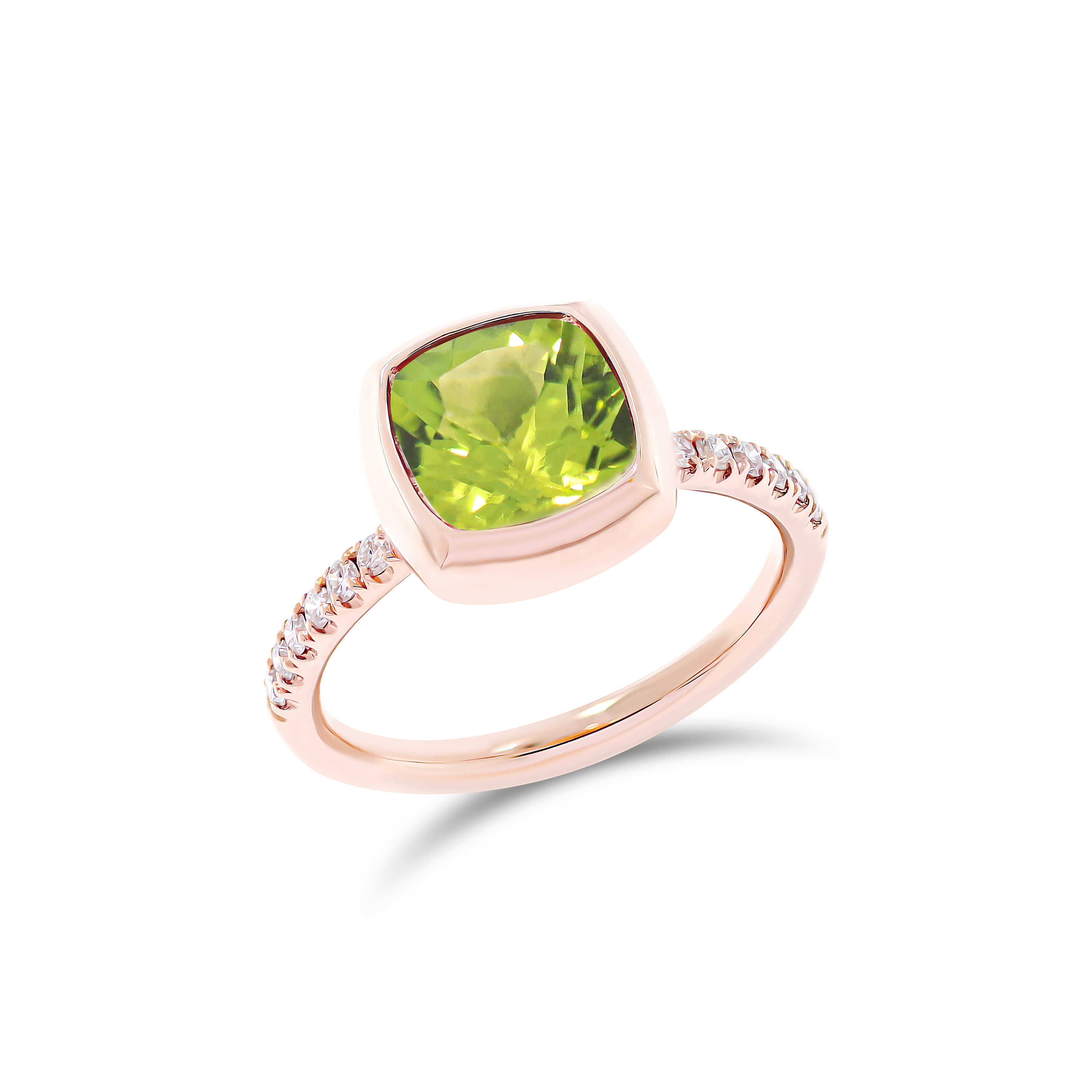 Anello Fiore Candy peridoto e diamante in oro rosé 