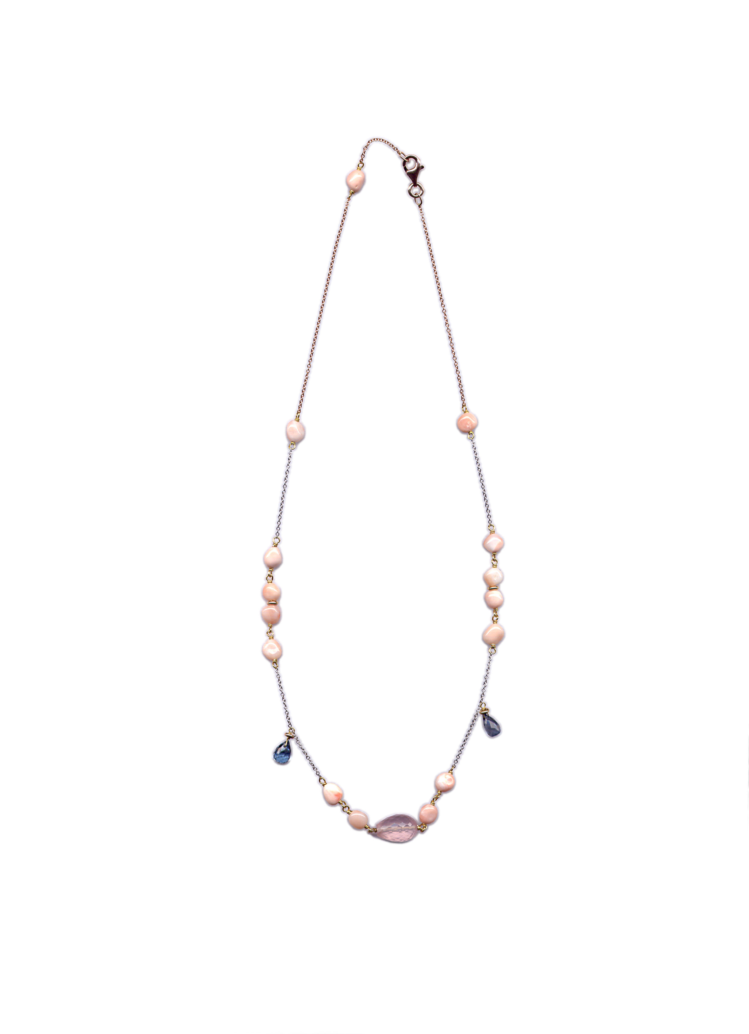 Collana easy con corallo rosa, london blu e quarzo rosa Silvia Kelly   Collana easy con corallo rosa, london blu e quarzo rosa Silvia Kelly