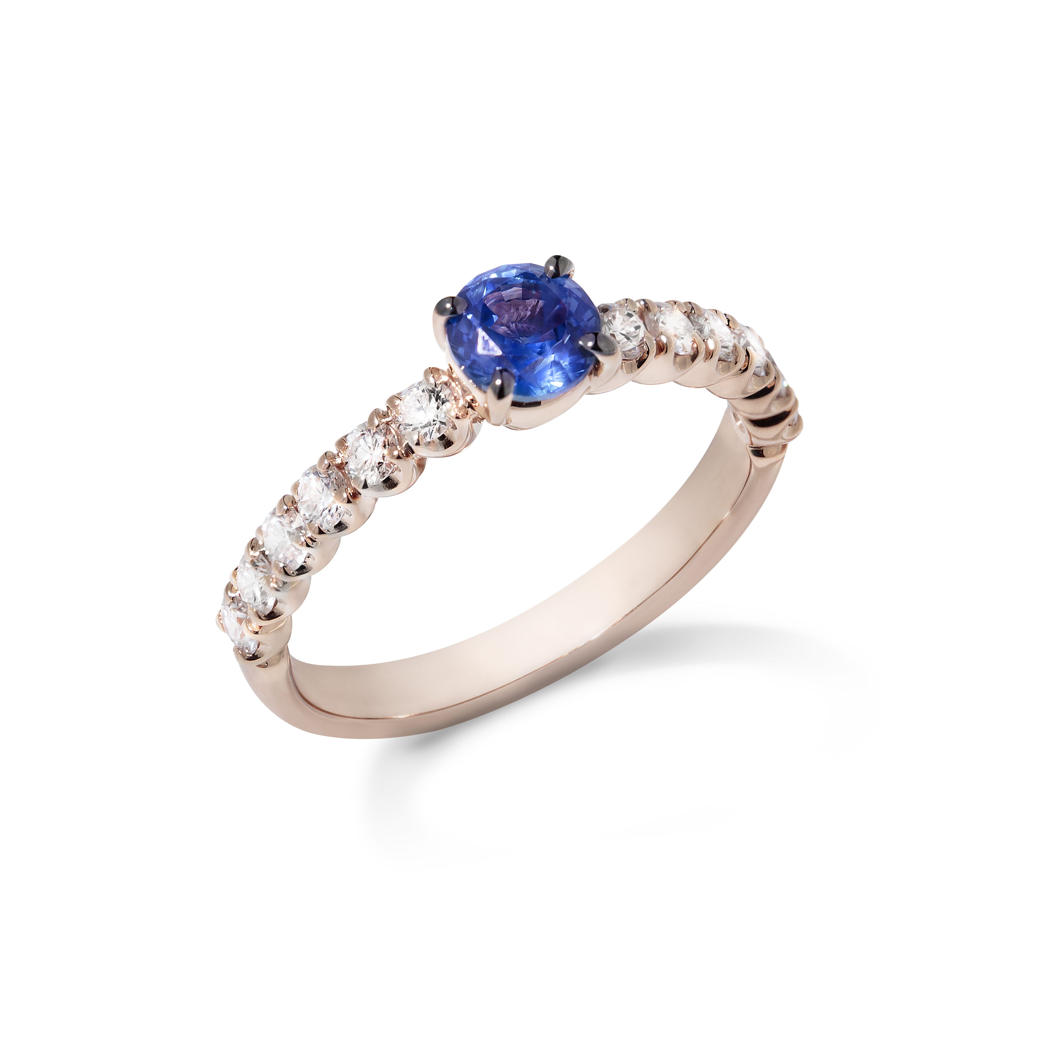 Ring Fiore Archetti blauem Saphir und weisse Diamanten  