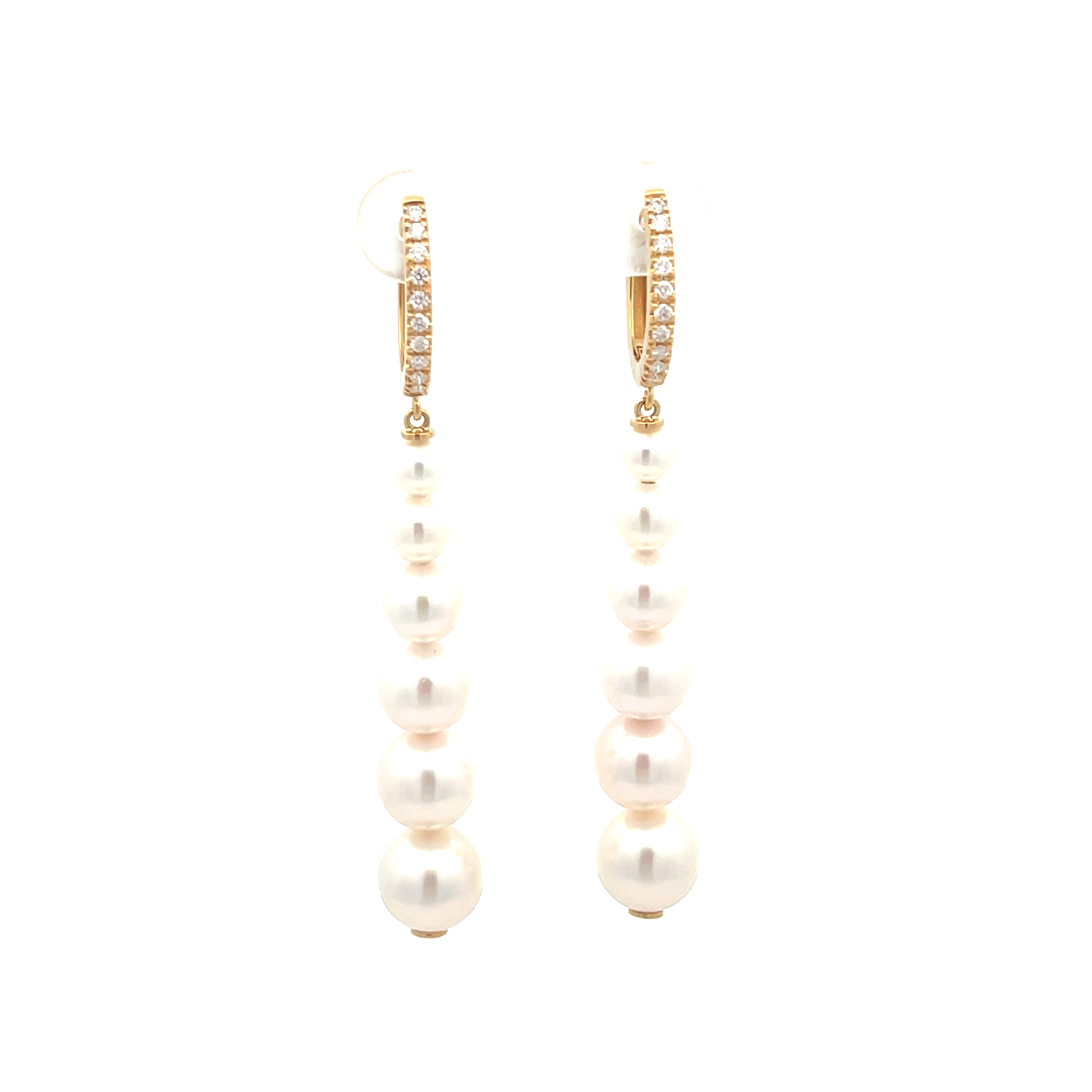 Orecchini lunghi con perle Akoya e diamanti  Orecchini lunghi con perle Akoya e diamanti