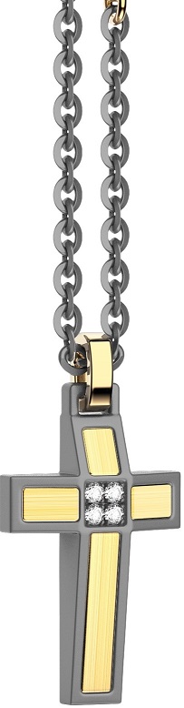 Collana Zancan con croce oiccola, in titanio, oro giallo e diamanti 