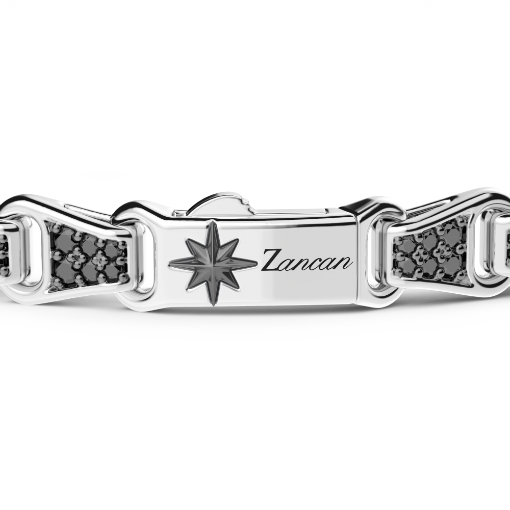 Armband mit geometrischen Glieder Zancan in Silber mit schwarzen Steinen