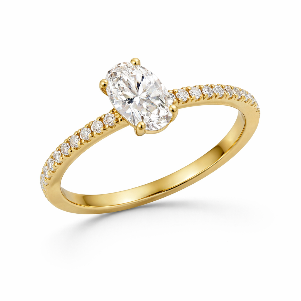 Anello solitario in oro giallo e diamante ovale GIA Bertignoll  