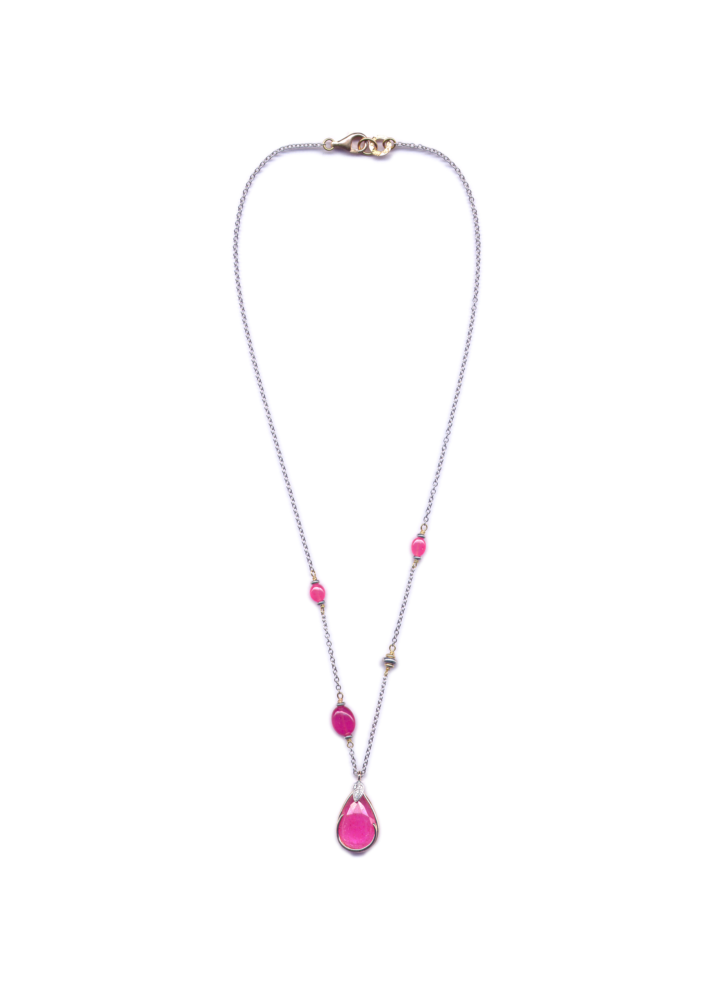 Kette mit Anhänger Rosa Saphir und Diamanten Silvia Kelly 