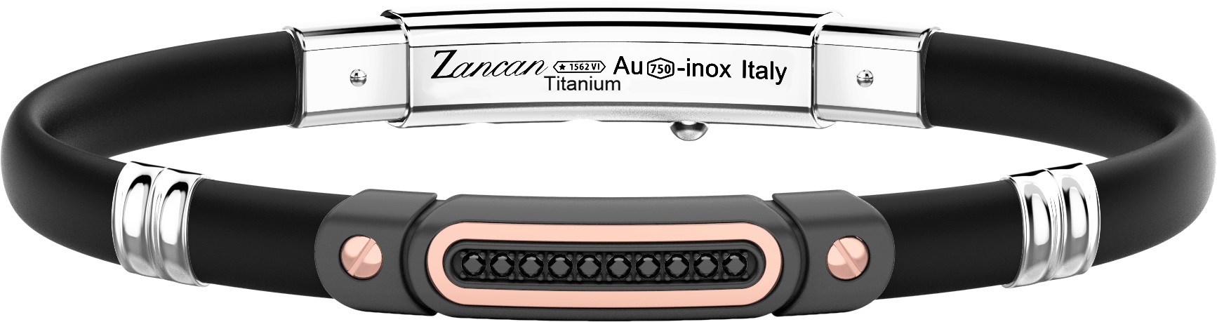 Bracciale Zancan in titanio, argento, oro 18kt, silcone e diamanti neri