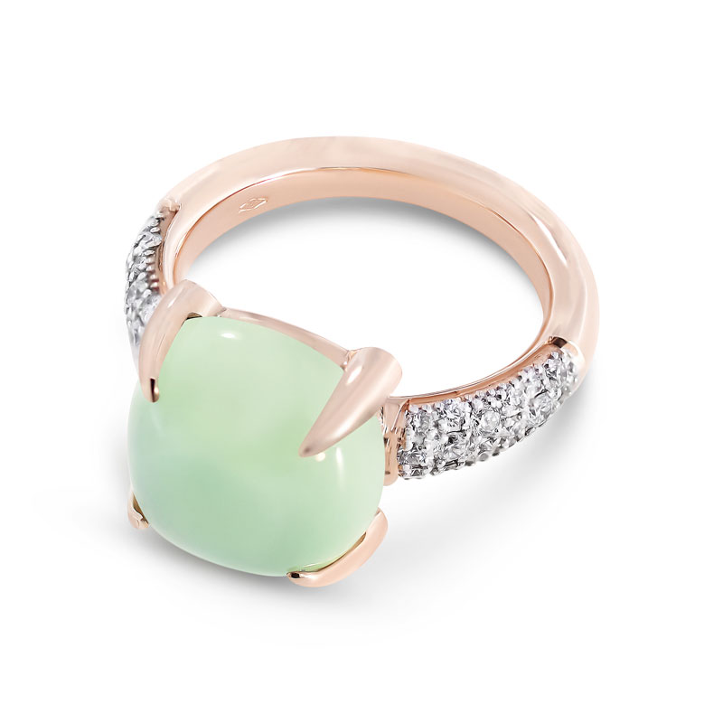 Ring in Rosé Gold mit Prehnit und Diamanten von Fiore 