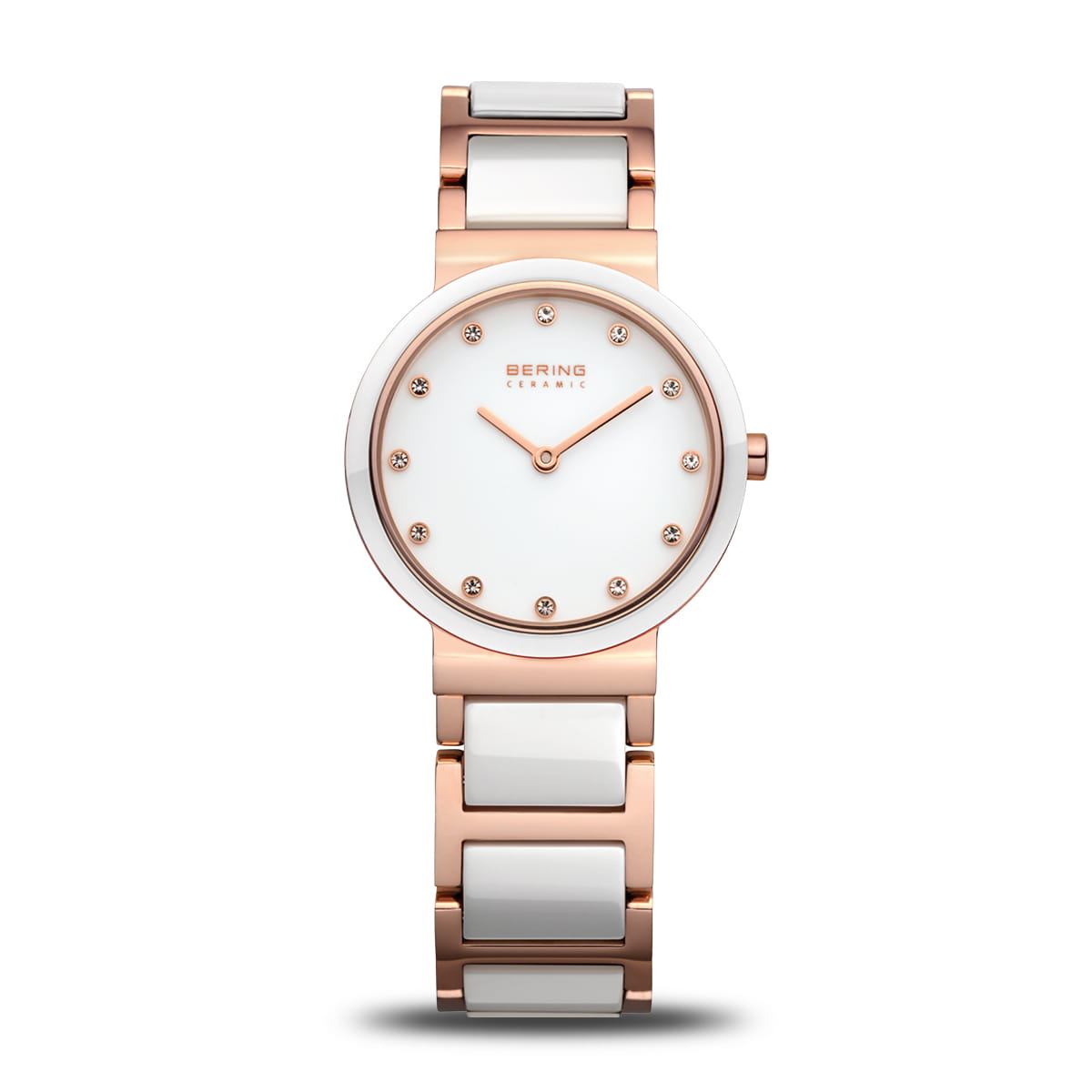 Orologio Bering bianco brillante oro rosé con cristalli Swaroski