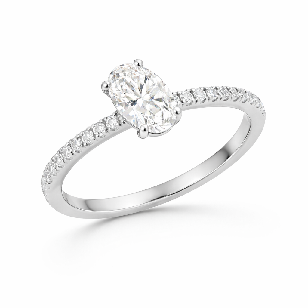 Anello solitario in oro bianco e diamante ovale GIA Bertignoll  