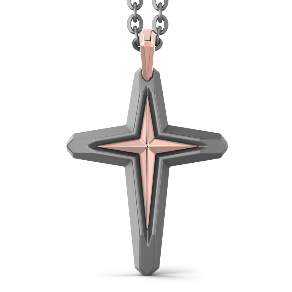 Kette Zancan mit Kreuzanhänger in Titan und Roségold 