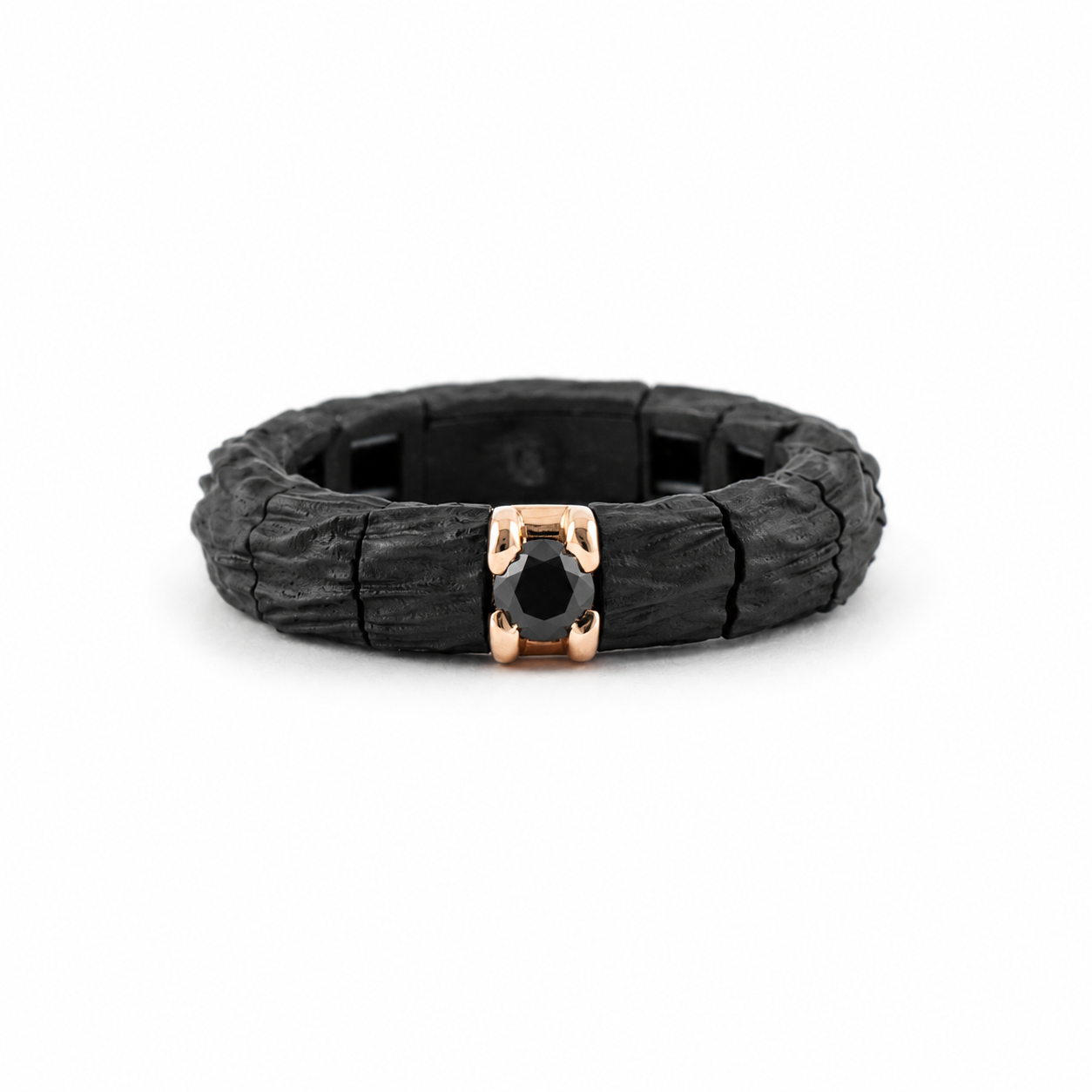 Anello elastico MOON in titanio e oro rosé e diamante nero Anteo Gioielli 