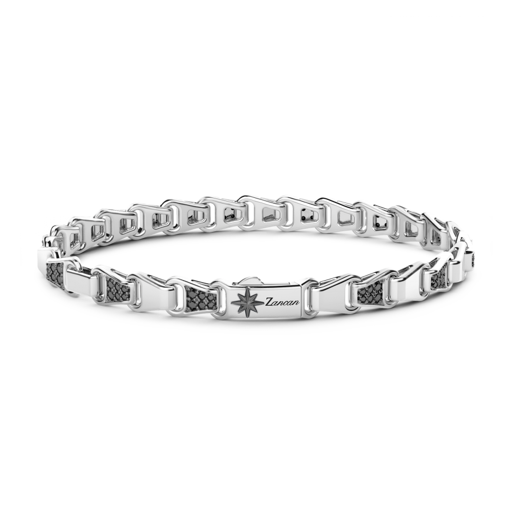 Armband mit geometrischen Glieder Zancan in Silber mit schwarzen Steinen