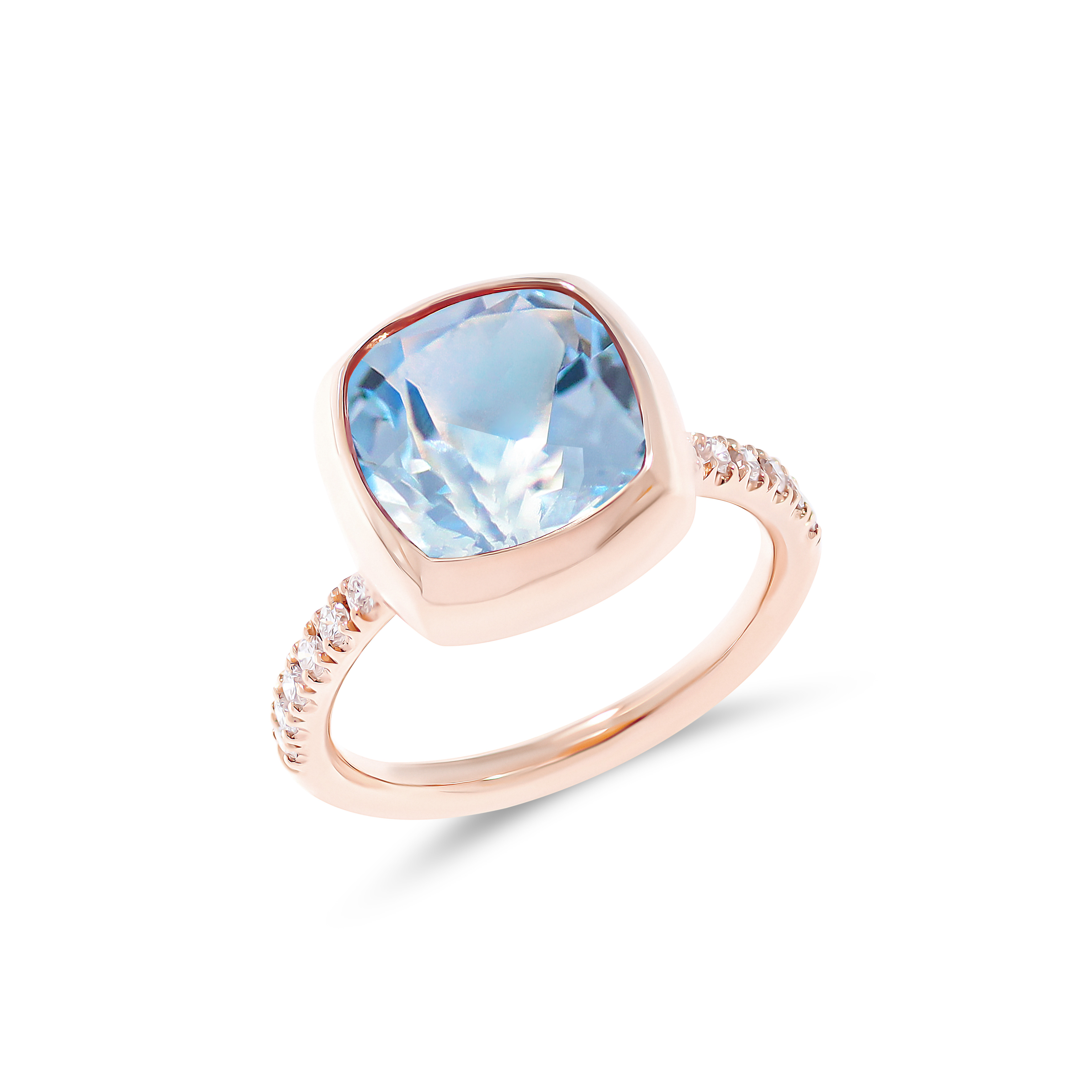 Anello Fiore Topazio blu sky in oro rosa   