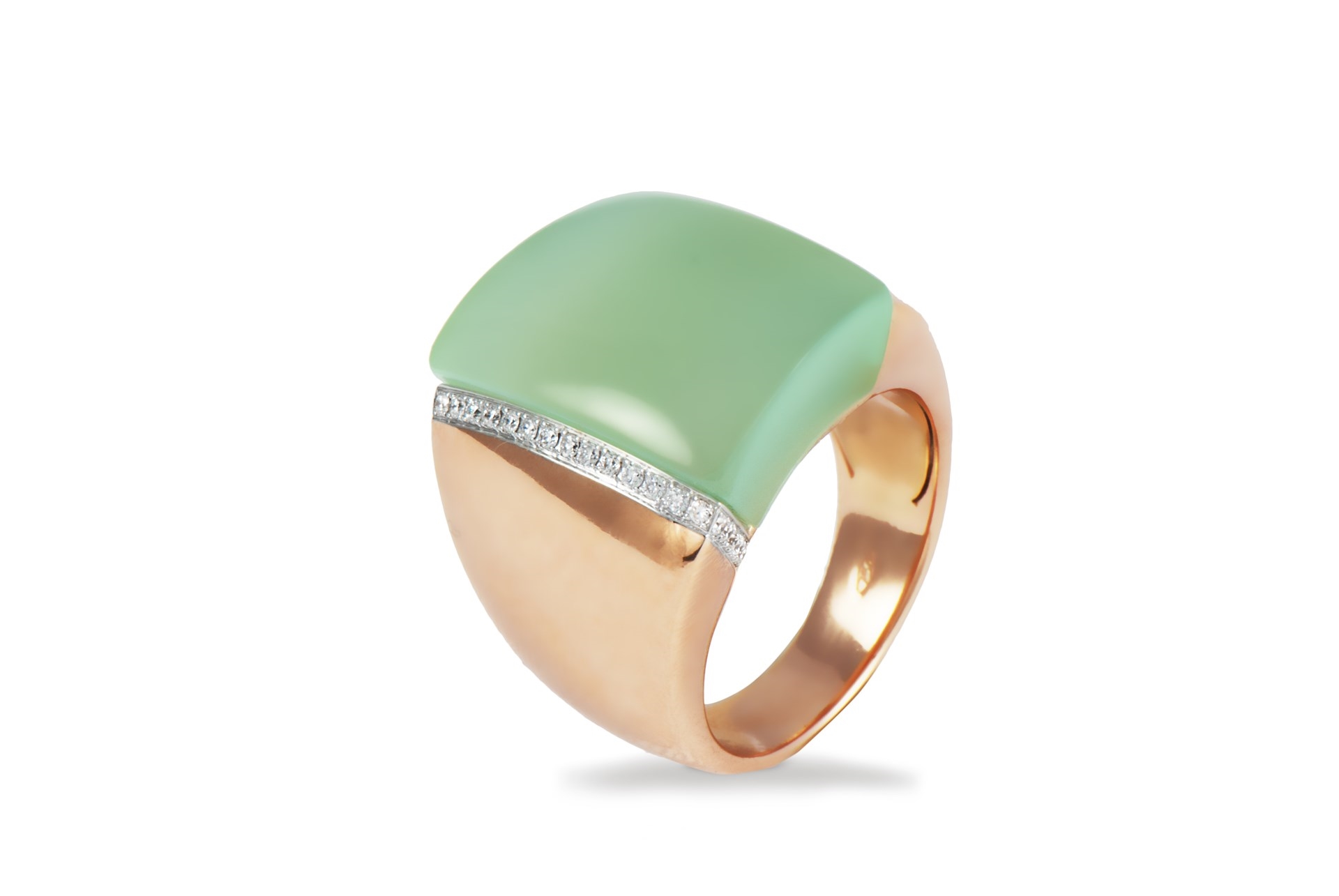 Anello di K di Kuore in oro rosa e calcedonio verde e diamanti