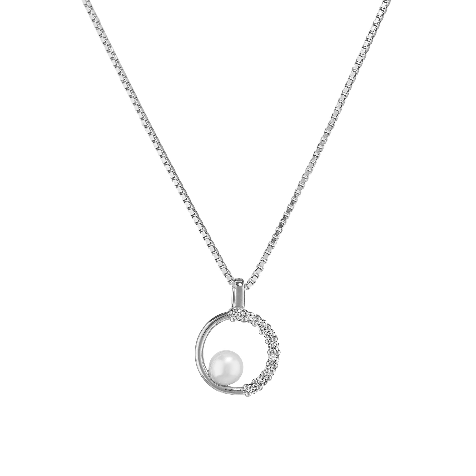 Girocollo in oro bianco con ciondolo perla Akoya  