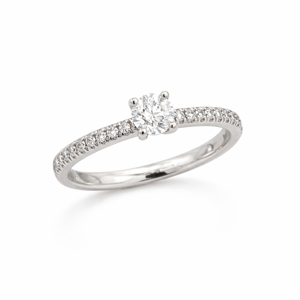 Anello solitario in oro bianco e diamante GIA Bertignoll 