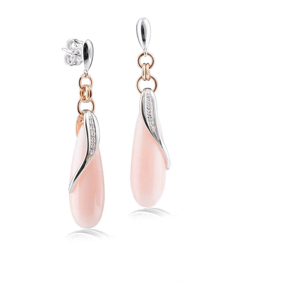 Ohrringe Rosa Koralle und Diamanten 