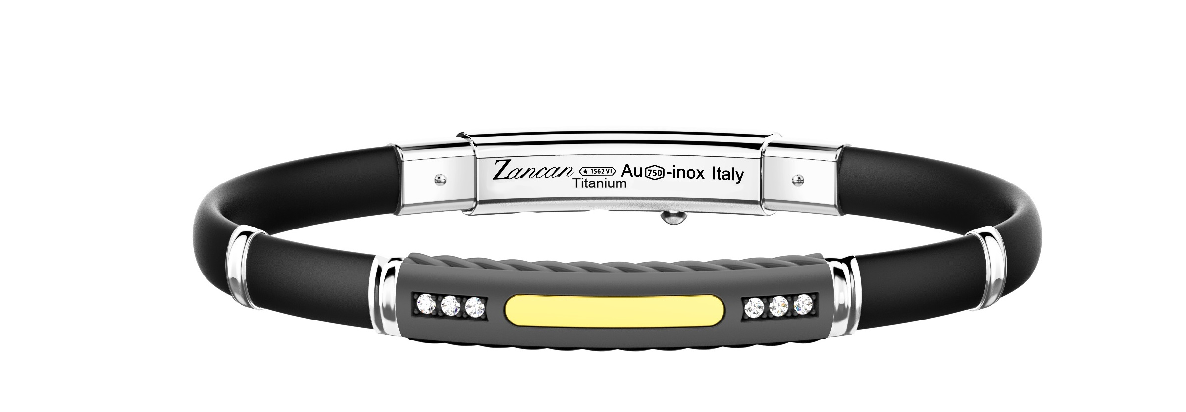 Bracciale Zancan in titanio, argento, oro 18kt, silcone e diamanti 