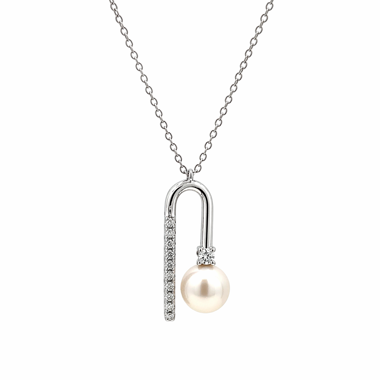 Catena oro bianco pendente con perla e diamanti Bertignoll  